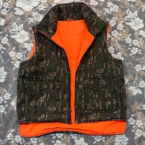 Vintage Rebark Hunting Camo Puffer Vest Reversible Orange Insulated Full Zip 90s